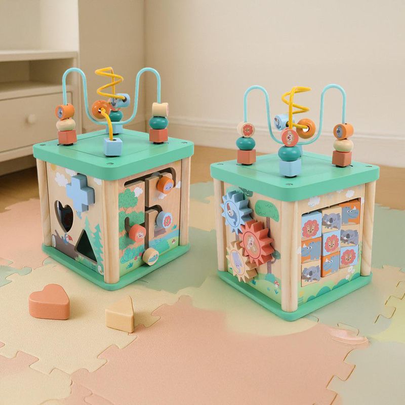 Cubo Didáctico Infantil de Madera con Formas y Engranes 5 en 1