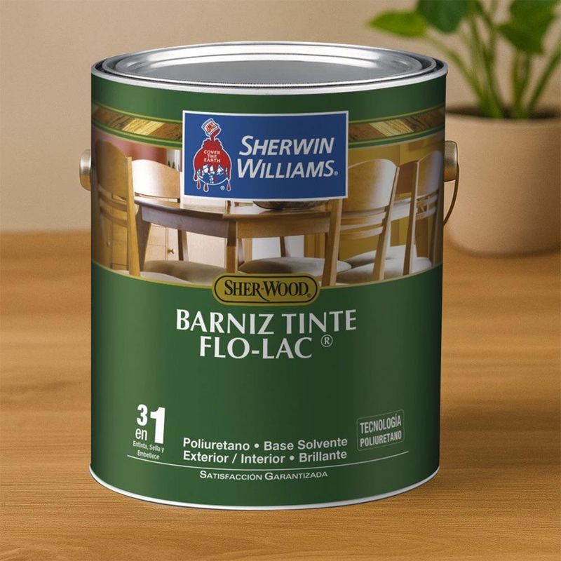 Barniz Tinte Sher-Wood Flo-Lac Poliuretano Brillante 3 en 1 Roble Oscuro 1 Galón