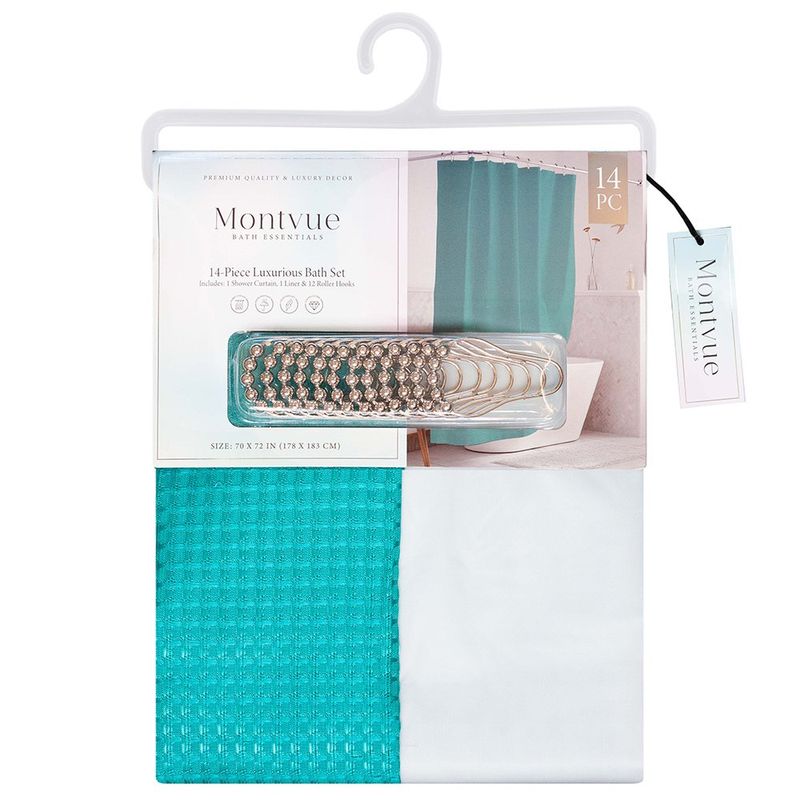 Set de Cortina para Baño con Liner y Ganchos Turquesa 14 Pzas