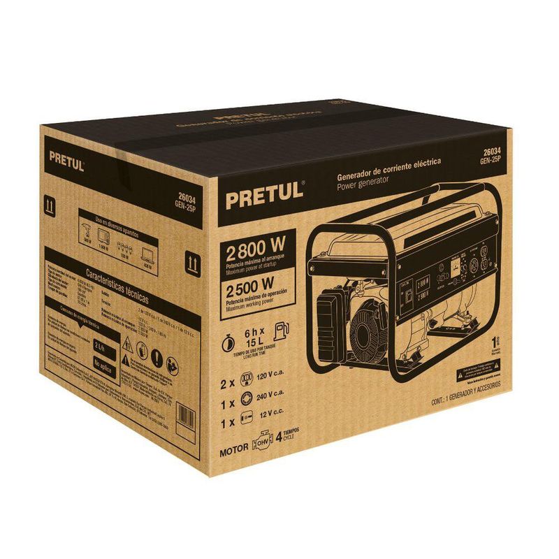 Generador Eléctrico Motor a Gasolina de 2500 W
