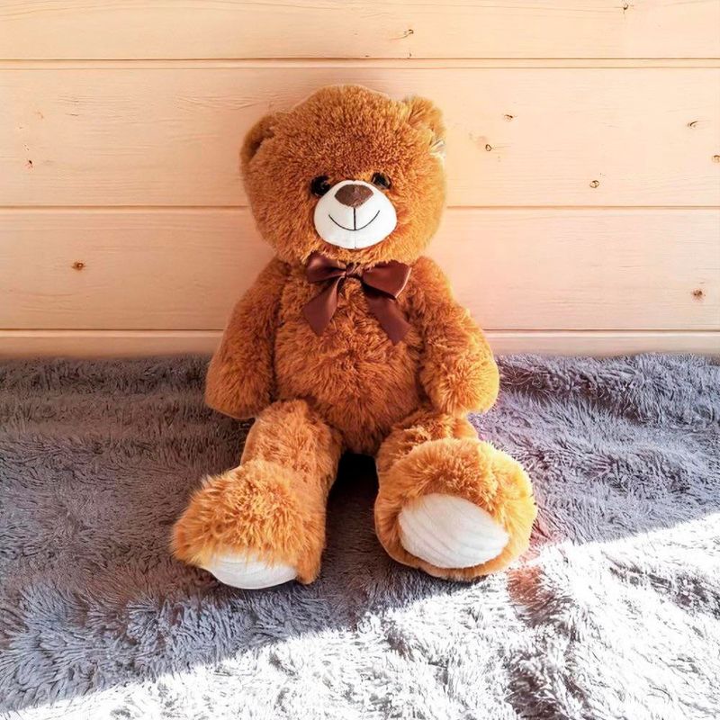Oso-de-Peluche-Cafe-60-cm-Suave-con-Moño