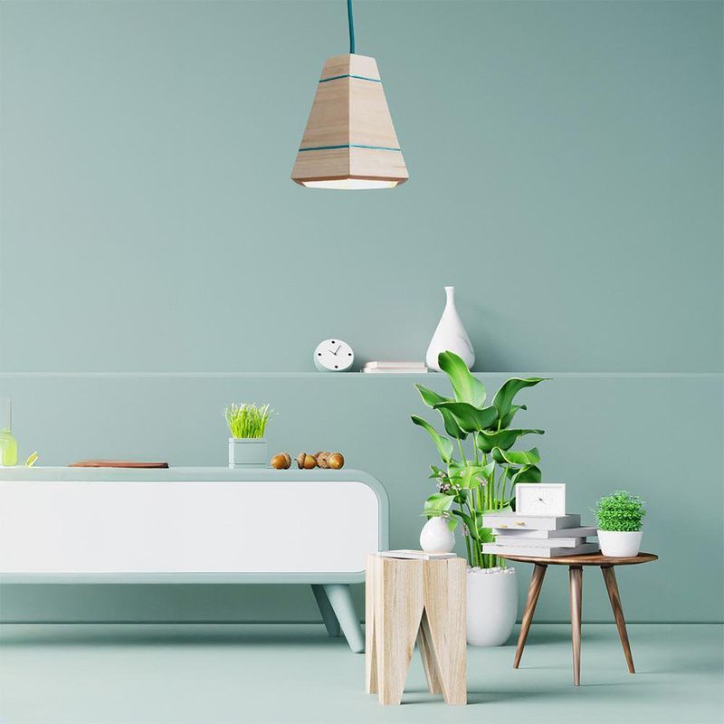 Lámpara Colgante Tipo Cono de Madera Clara