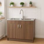 Mueble de Cocina con Lavatrastos Doble Fosa Nogal Paramo