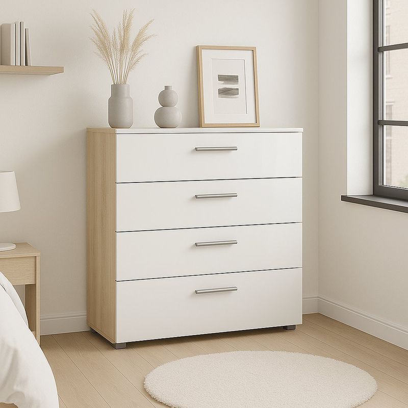 Gavetero Turin Blanco y Beige de 4 Gavetas