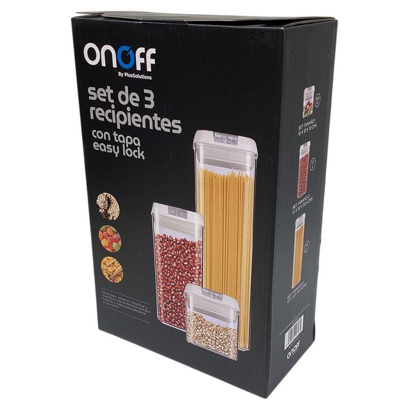 Set de 3 Recipientes con Tapa Easy Lock Transparente