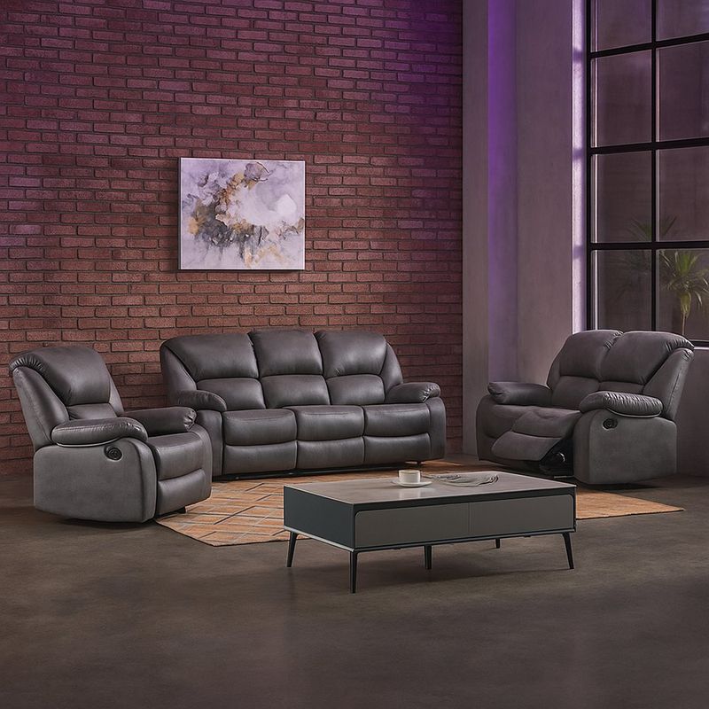 Set de Sala Reclinable 3 Pzas Tapizado Gris