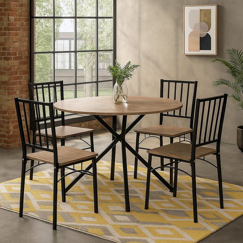 Juego de Comedor Redondo de 4 Sillas Café