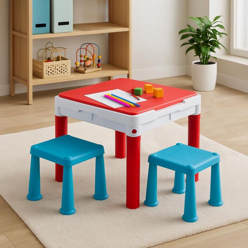 Set-Infantil-de-Mesa-y-2-Bancos-de-Plastico-Multicolor