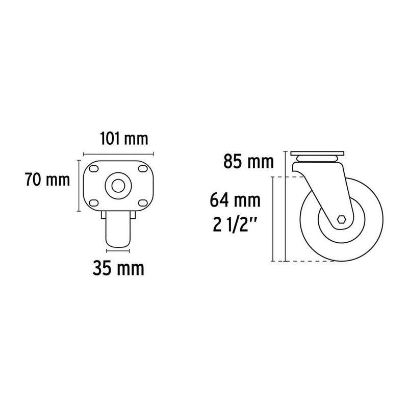 Rodo Polietileno con Balero 2-1/2 Plg Pisada 35 Mm