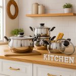 Batería de Cocina Acero Inoxidable con Tapas de Vidrio 8 Piezas
