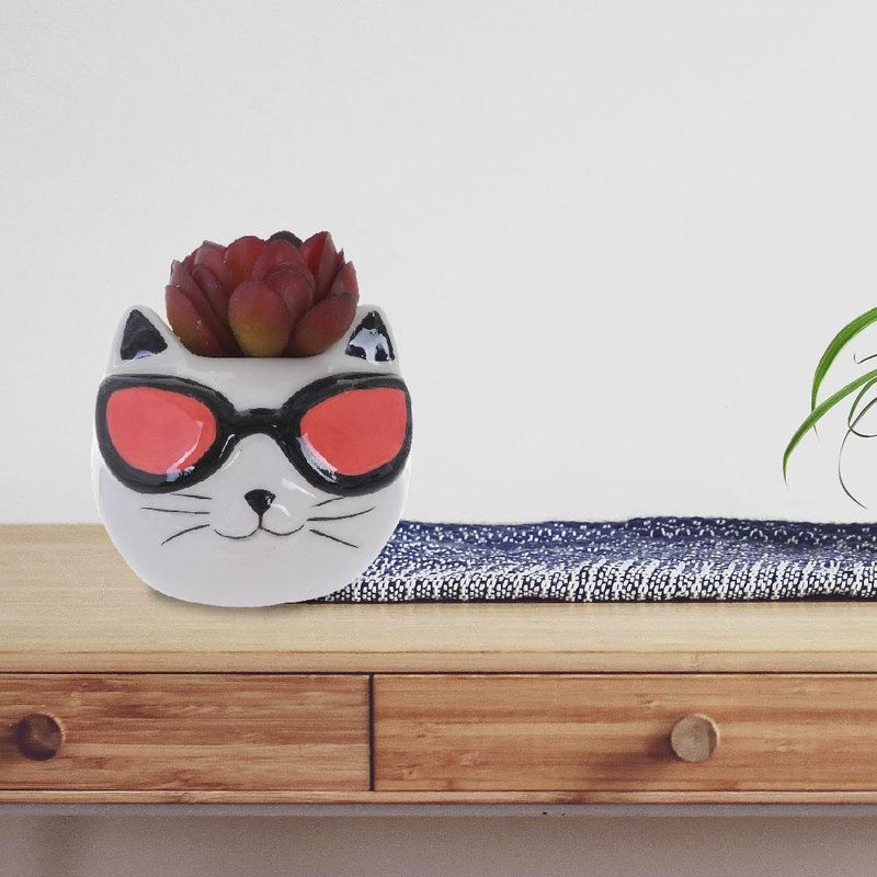 Planta-Artificial-con-Pote-Diseño-Gatito-con-Lentes