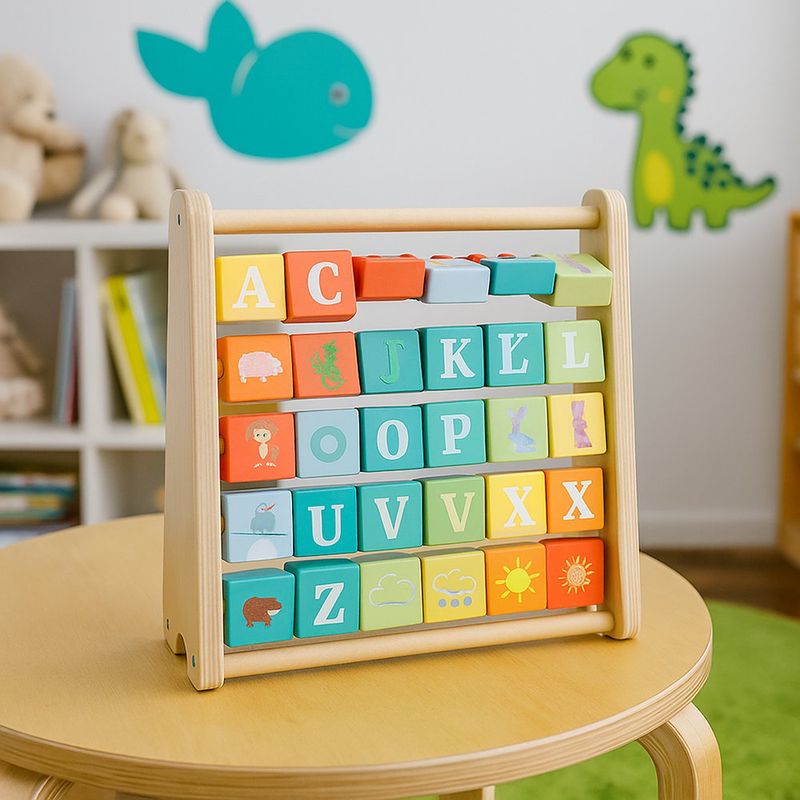 Juguete Didáctico Abecedario de Madera con Ilustraciones 2 en 1