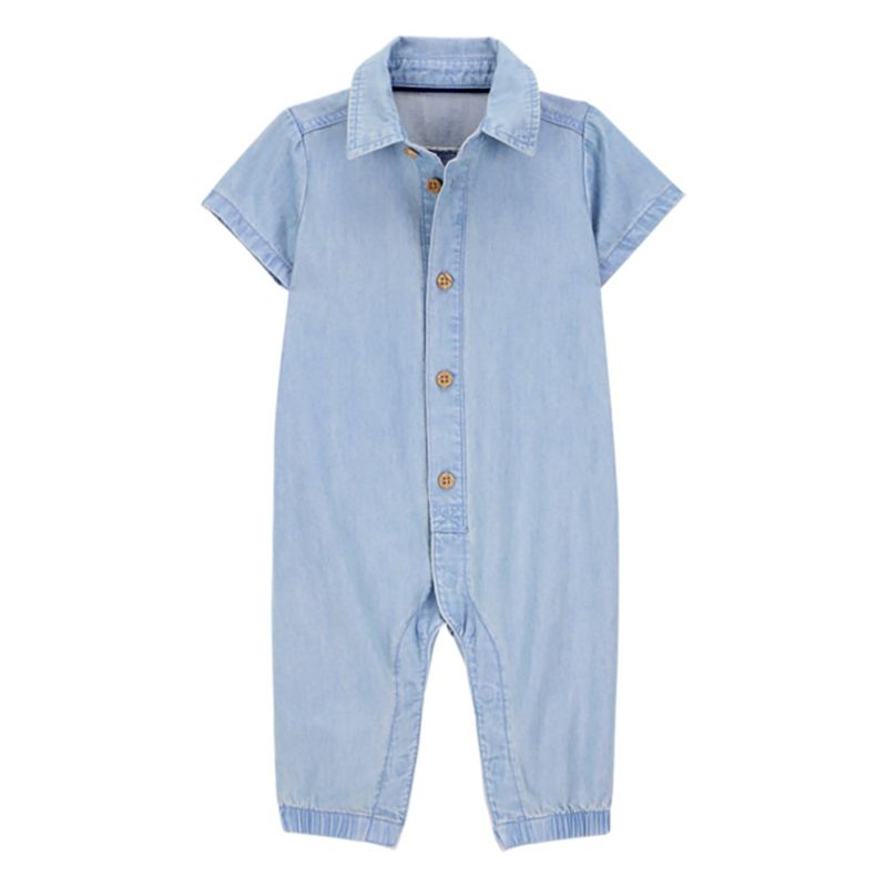 Jumpsuit para Bebé de Mezclilla Ligera con Botones y Cuello tipo Camisa - Varias Tallas