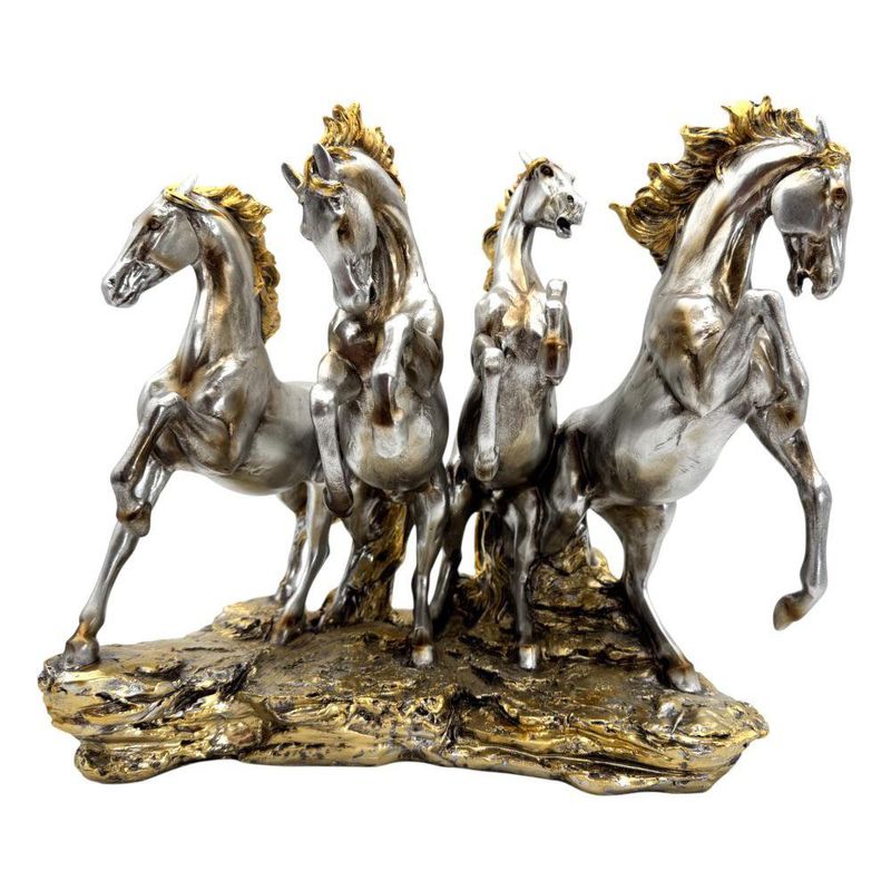 Figura de Cuatro Caballos en Movimiento con Acabado Metálico
