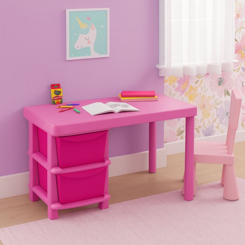 Escritorio Infantil Rosado De 2 Gavetas