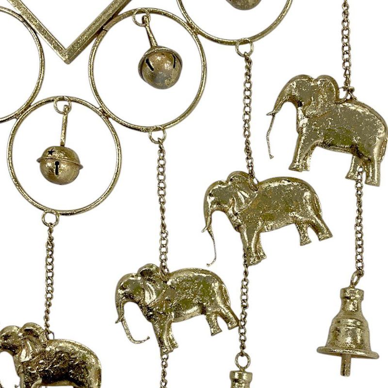 Placa Decorativa Metálica con Elefantes y Cascabeles Dorado