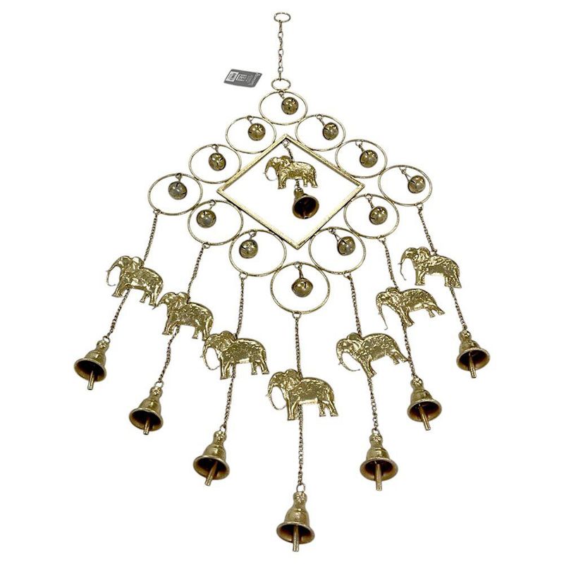 Placa Decorativa Metálica con Elefantes y Cascabeles Dorado