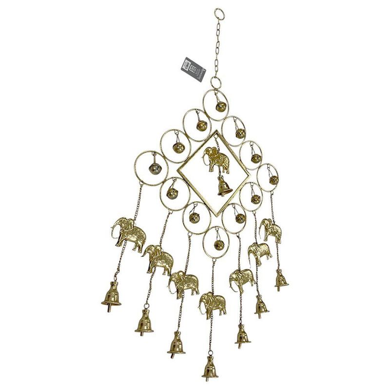 Placa Decorativa Metálica con Elefantes y Cascabeles Dorado