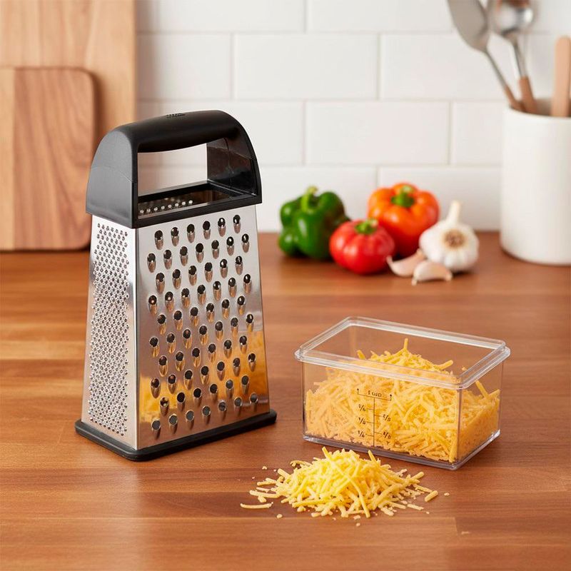 Rallador De Cocina De 6 Caras Con Contenedor - Acero Inoxidable, Multifuncional. Para Queso, Verduras, Frutas, Fácil De Limpiar