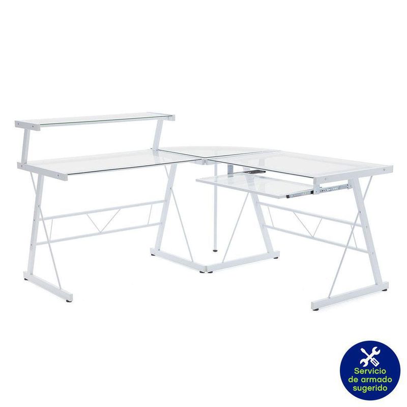 Escritorio De Metal Y Vidrio Diseño En L - Z