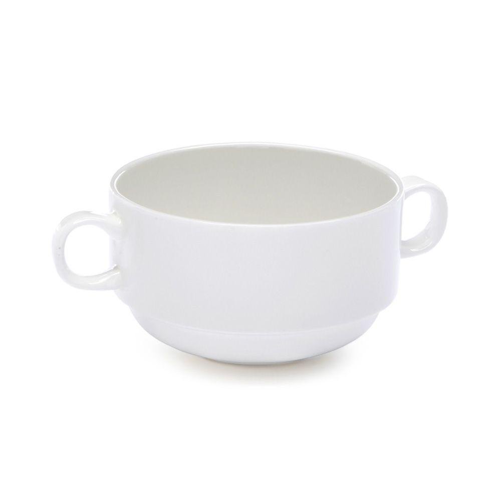 Bol à Consommé FranquiHOgar Porcelaine Blanche Ovum - Lot De 12 Pièces (6 Bols + 6 Soucoupes), 350 Ml