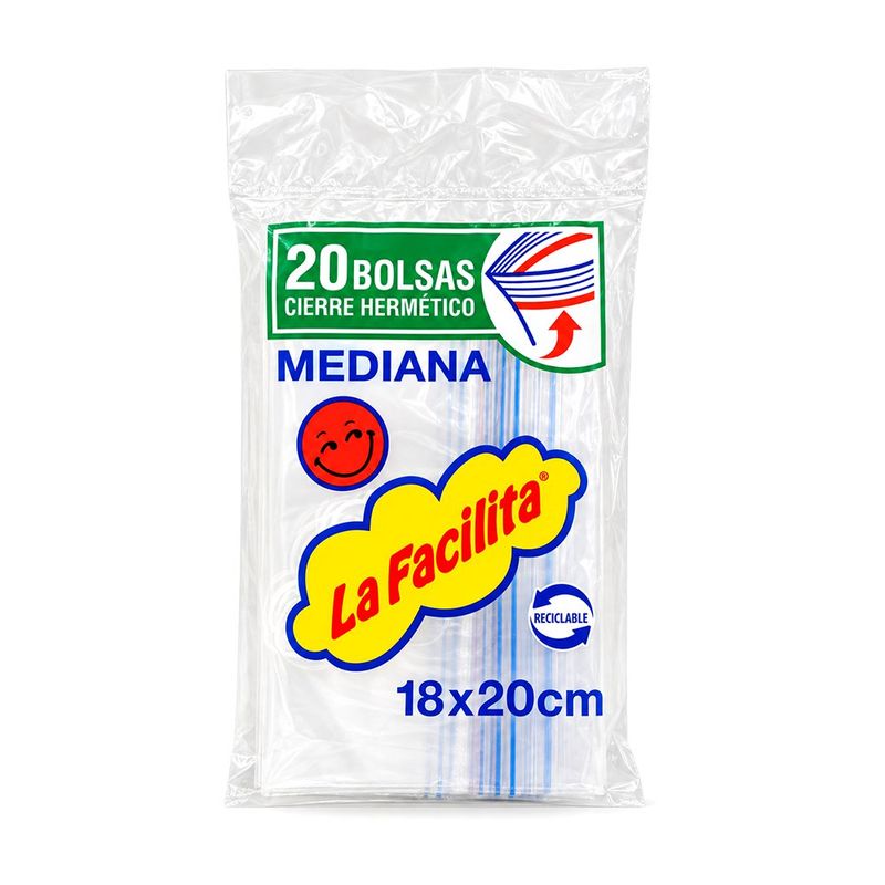 Paquete de 20 bolsas medianas La Facilita de 18 x 20 cm con cierre hermético