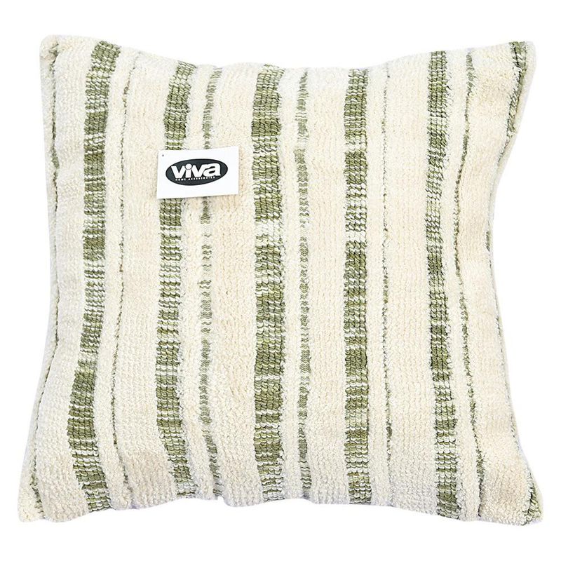 Cojín relleno Viva de 45 × 45 cm en tonos verde y crema con diseño de rayas verticales