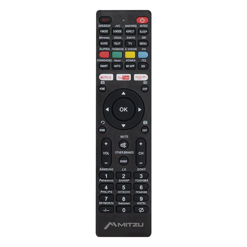 Control remoto universal Mitzu MRC-UNI12 negro para Smart TV con botones Netflix, YouTube y Amazon