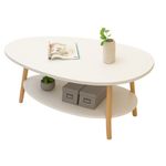 Mesa de Centro Ovalada Blanca con Repisa Inferior