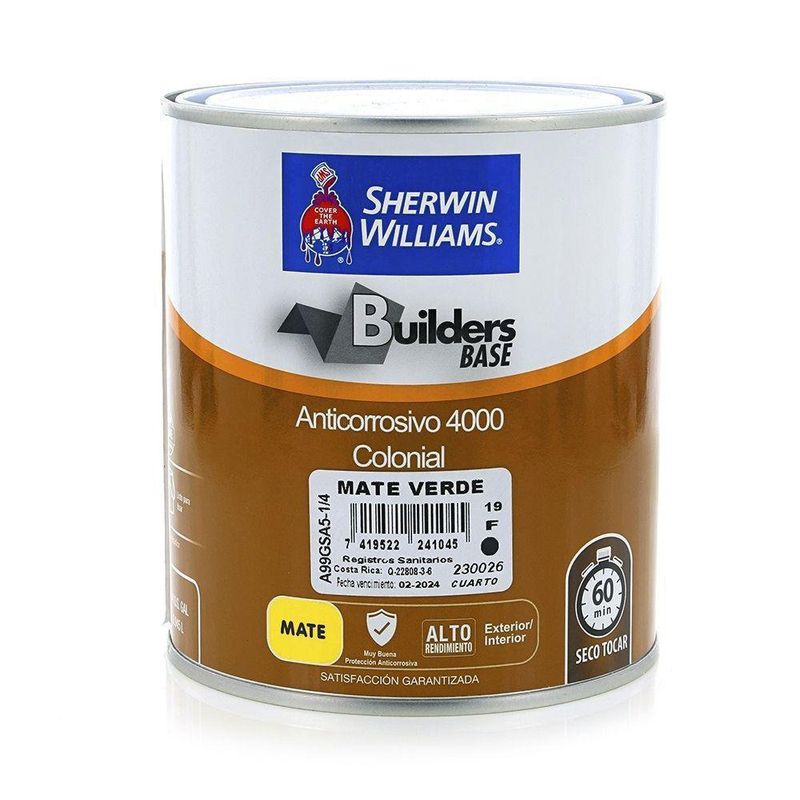 Builders Base Anticorrosivo 4000 Colonial Mate Verde 1/4 Gal - Sherwin ...