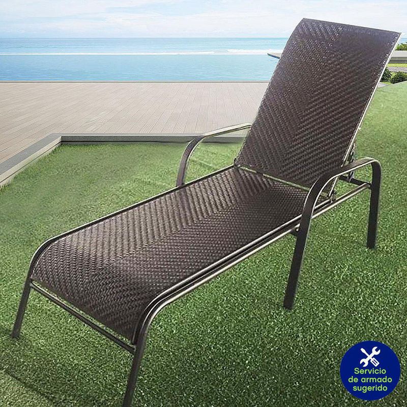 Cama Asoleadora Tipo Ratán Café De Exterior - Z