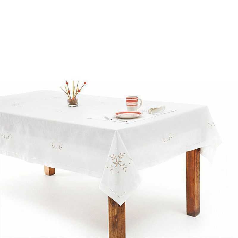 Mantel Beige Diseño De Flores - Viva Varios Tamaños