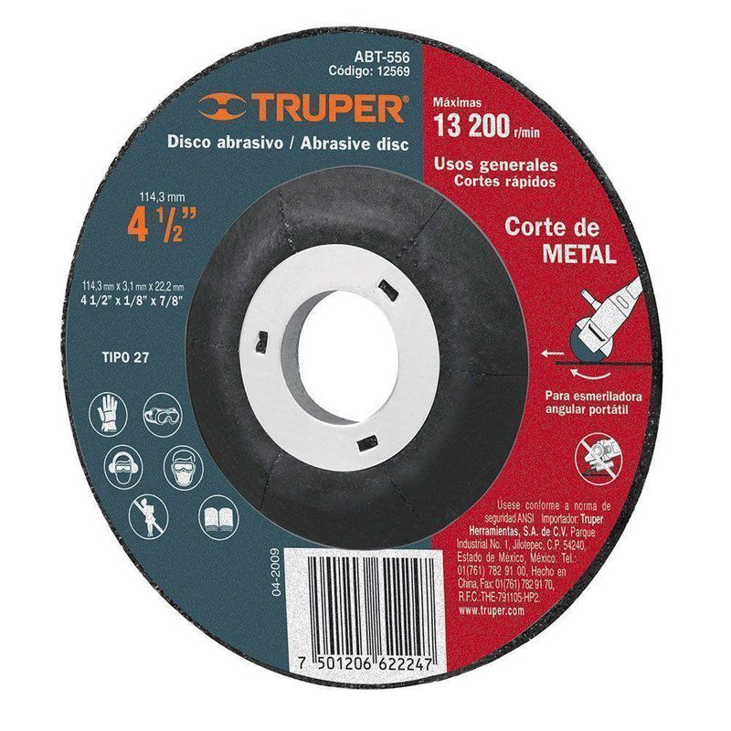 Disco Para Corte De Metal 4 1/2 Plg - Truper