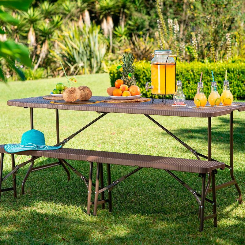 Mesa de Exterior Plegable Plástica Ratán Café