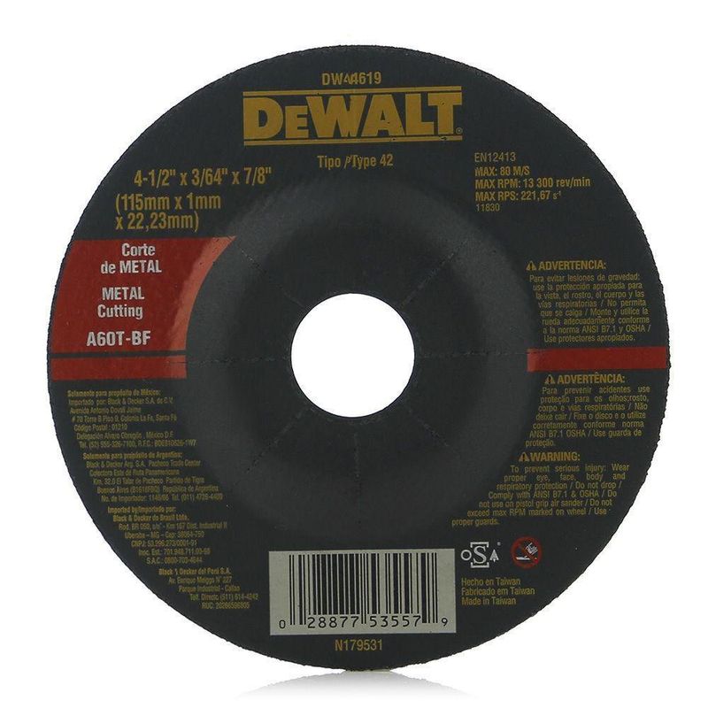 Disco Corte Metal 4.51Mm - Dewalt