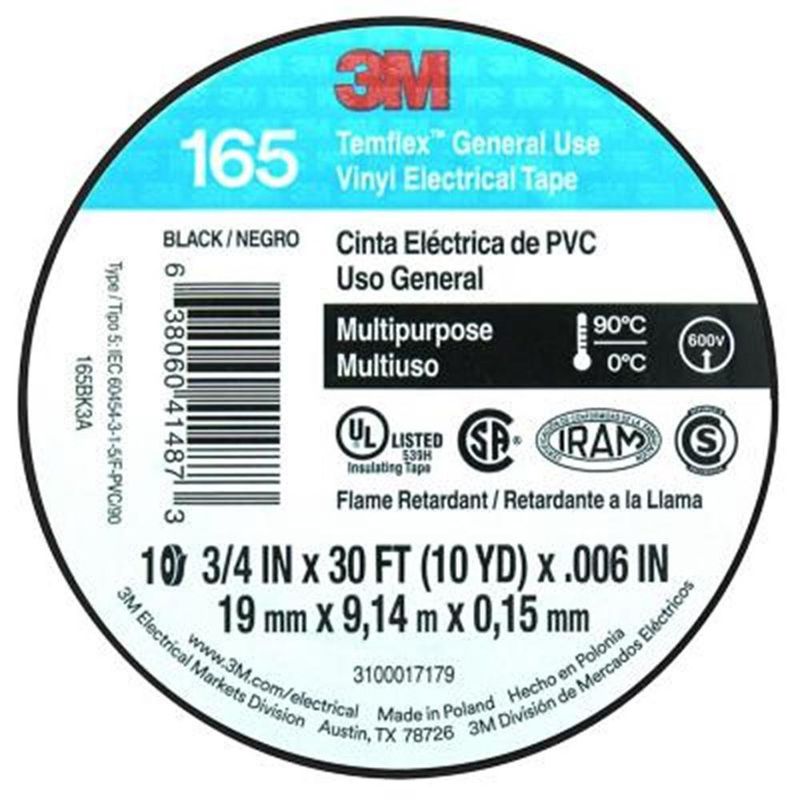 Cinta De Aislar Negra De 3/4 Plg X 30 Pies - 3M