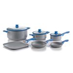 Batería De Cocina 9 Pzs Marmol Gris Y Azul -Picca