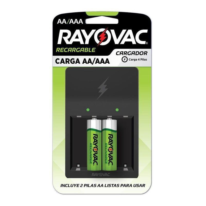 Cargador Pilas Baterías Rayovac Recargables + 2 Piezas AA