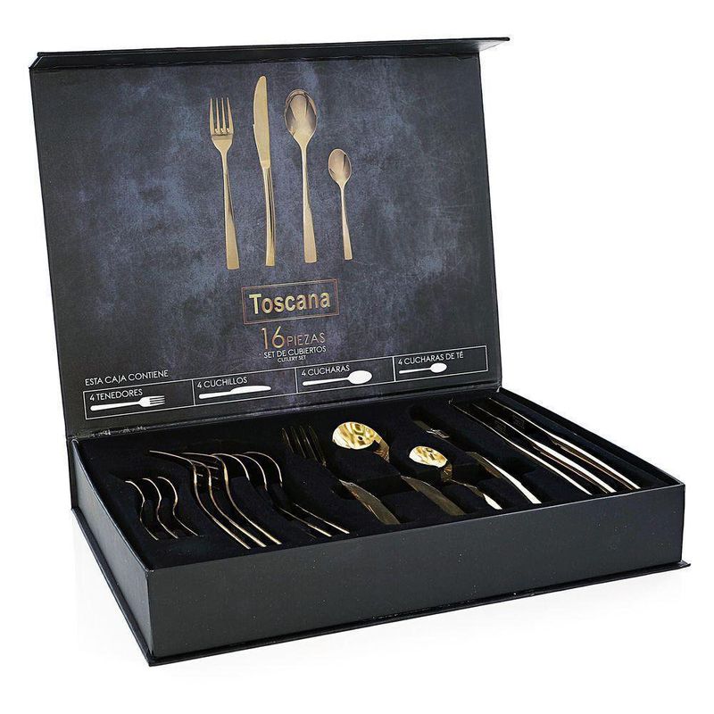 Set De 16 Cubiertos Acero Inoxidable Color Dorado - Toscana