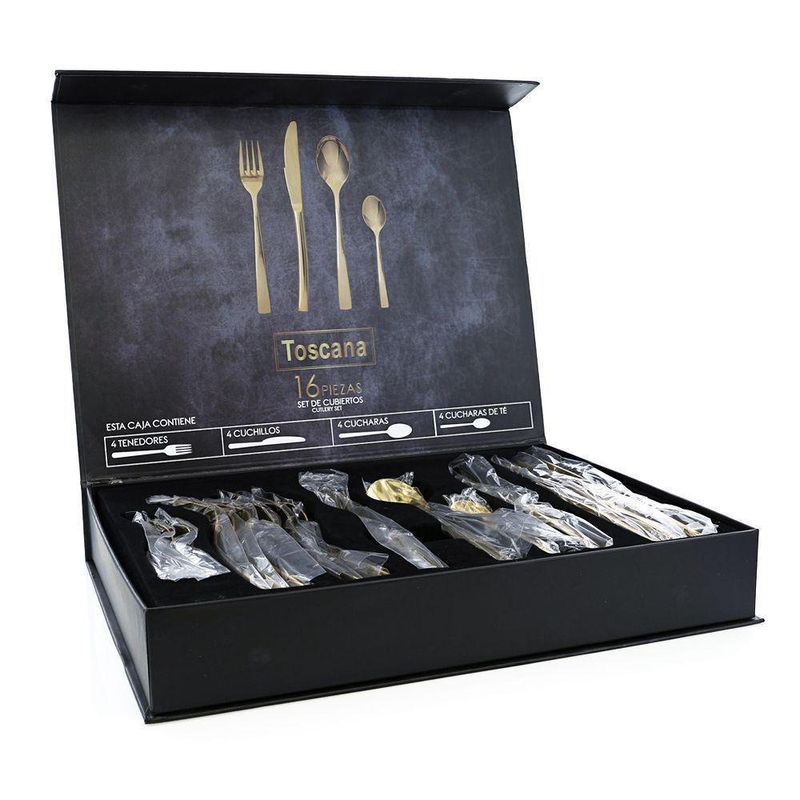 Set De 16 Cubiertos Acero Inoxidable Color Dorado - Toscana