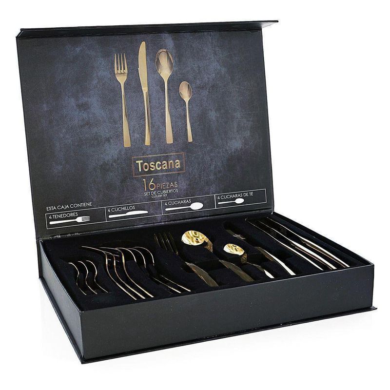 Set De 16 Cubiertos Acero Inoxidable Color Dorado - Toscana