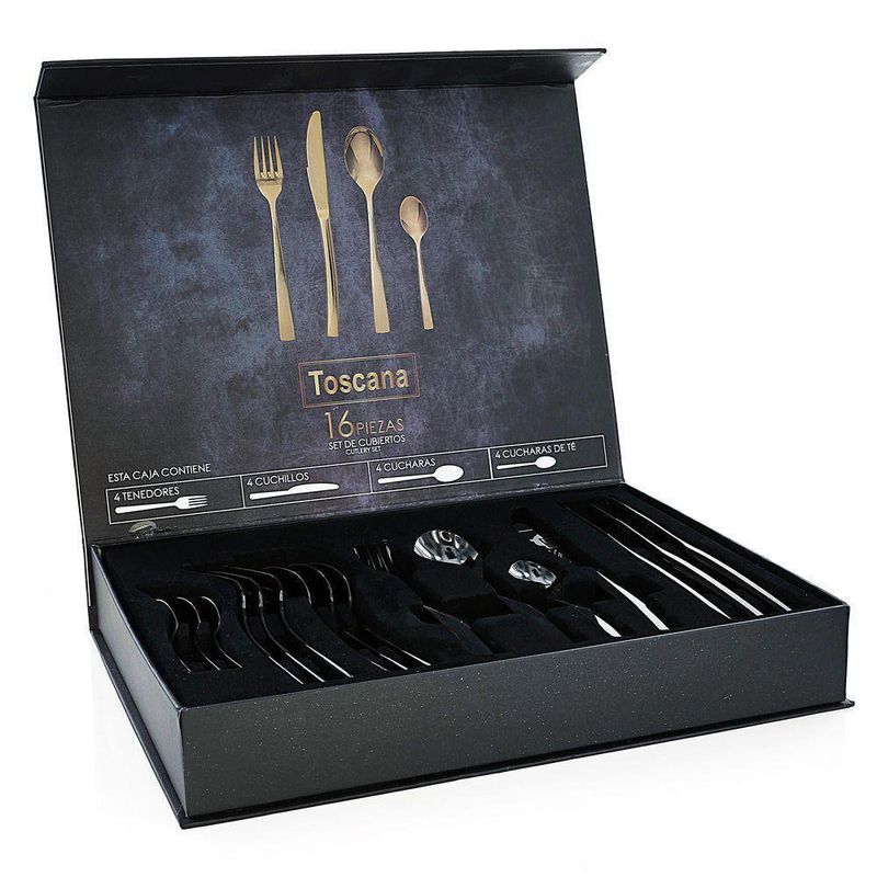 Set De 16 Cubiertos Acero Inoxidable Color Negro - Toscana