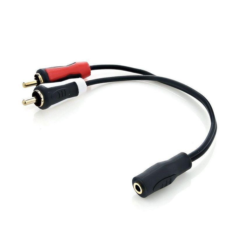 Cable adaptador de audio jack estéreo 2 RCA macho - 3.5 mm hembra de 0.20 m  en color negro - DJMania