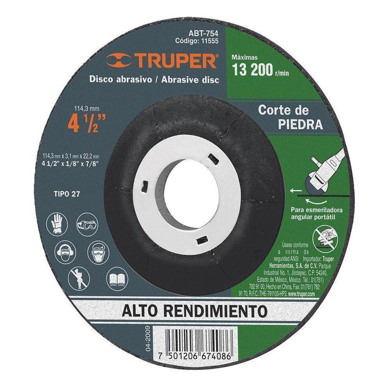 Disco Para Corte De Piedra 4 1/2 Plg - Truper