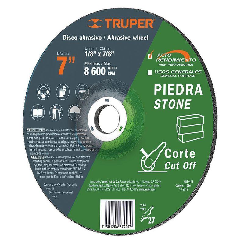 Disco Abrasivo Para Corte Piedra - Truper