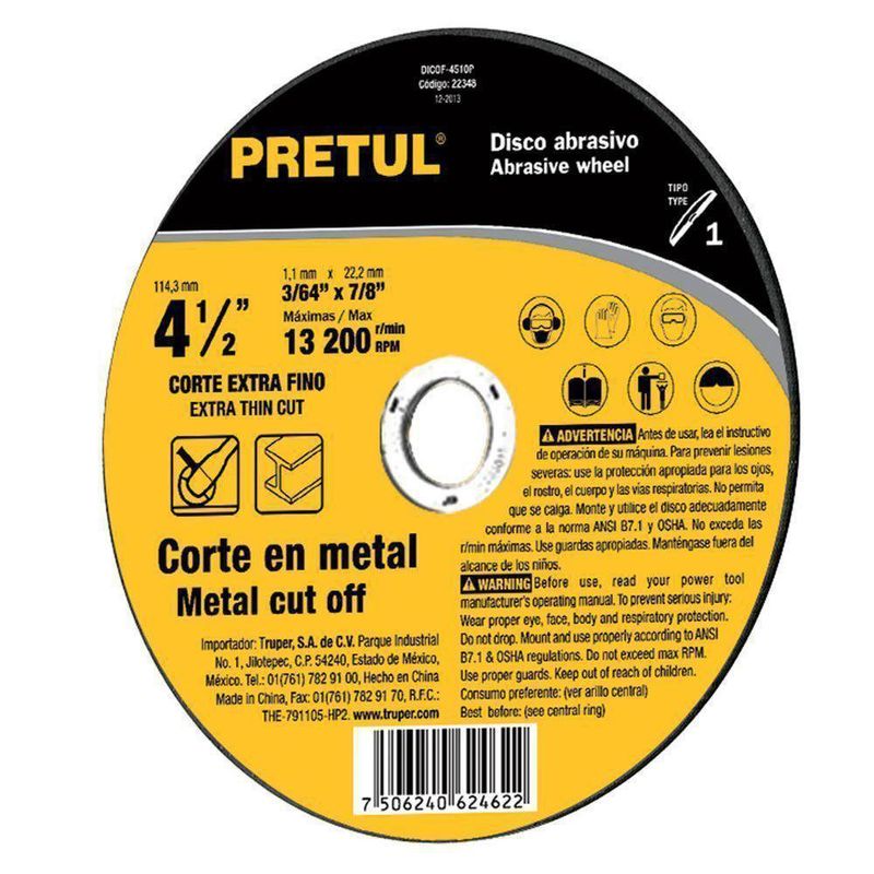 Disco Para Corte De Metal Extrafino - Truper