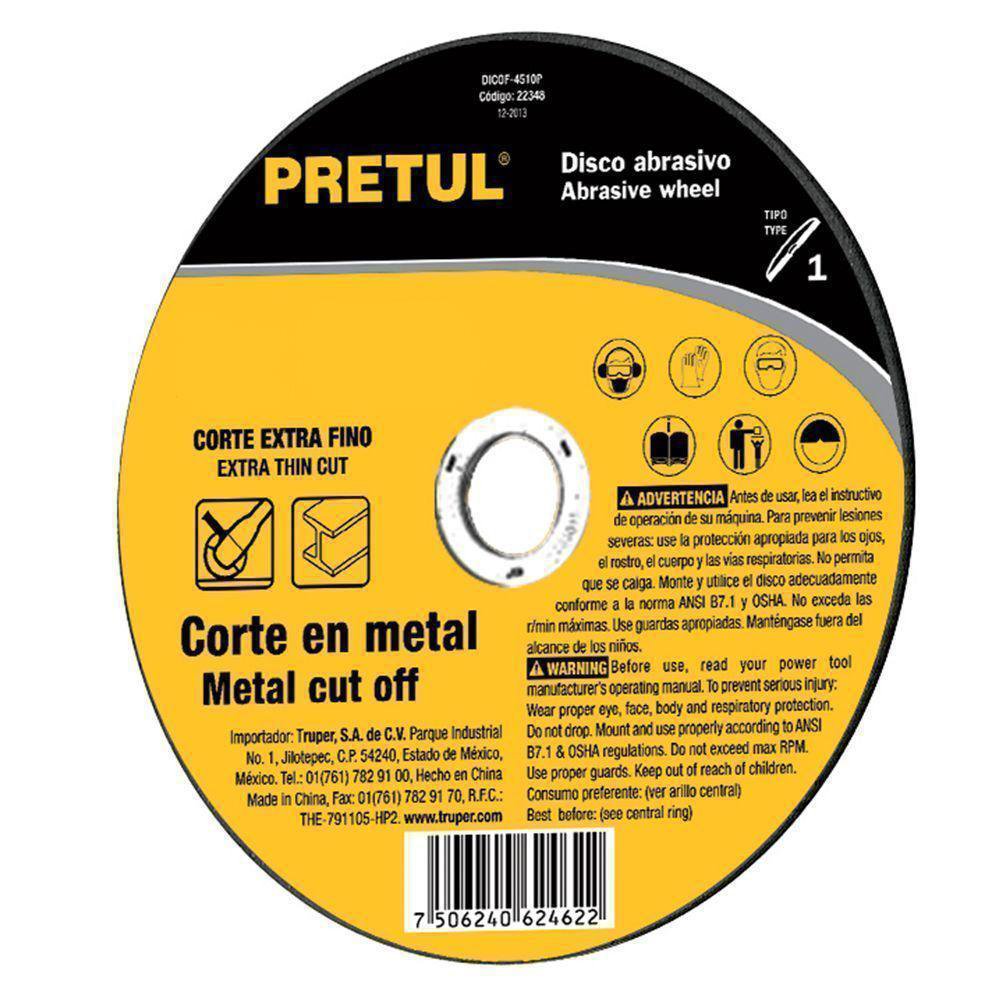 técnico carbón Temprano Disco Para Corte De Metal 4 1/2 - Pretul - Cemaco