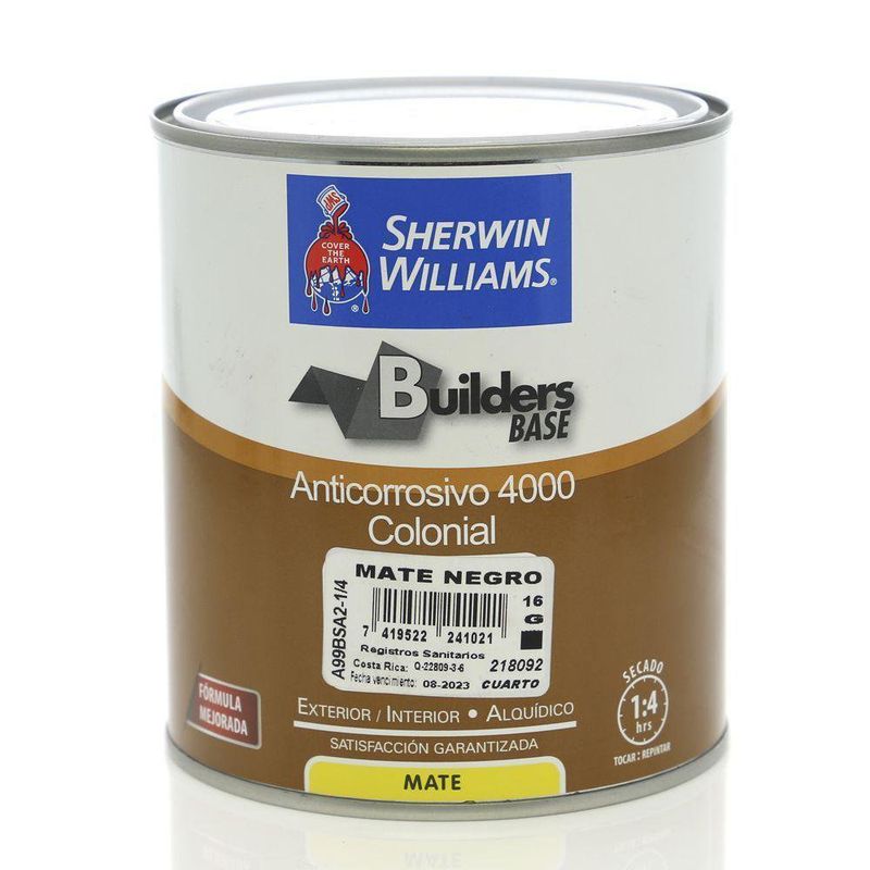 Builders Base Anticorrosivo 4000 Colonial Mate Negro 1/4 Gal - Sherwin Williams