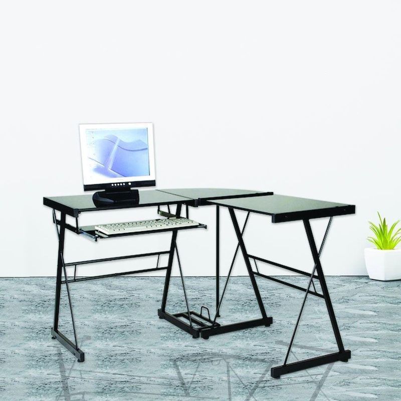 Escritorio En L Vidrio Negro 130X50X73 Cm - Zmobili