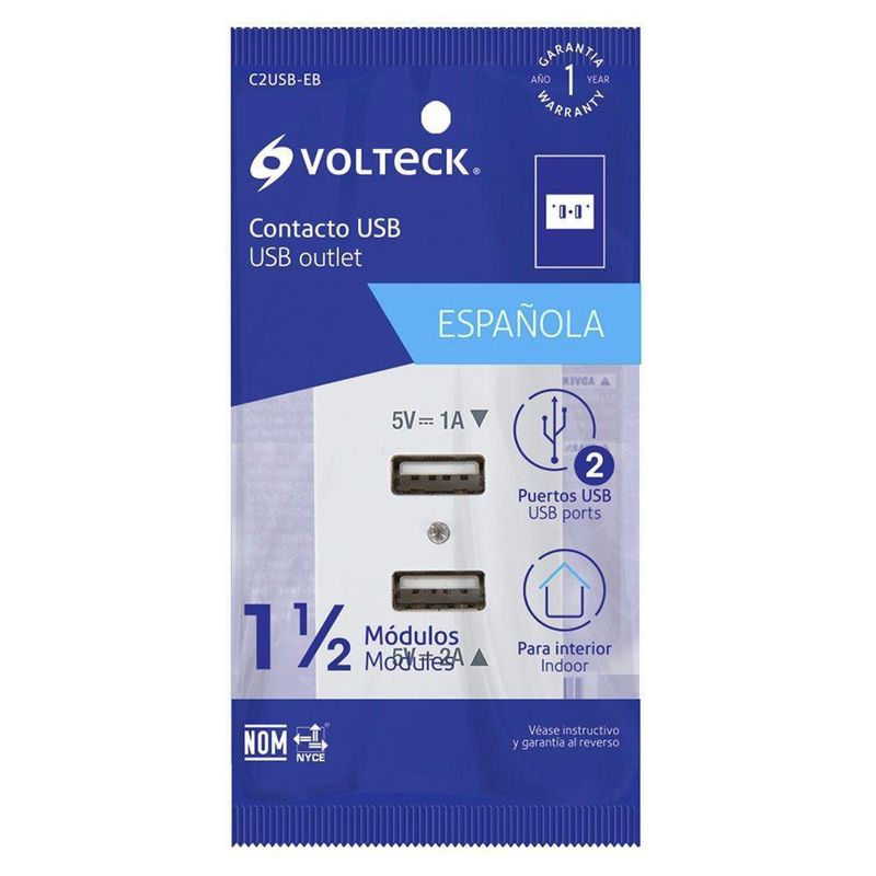 Tomacorriente Doble USB - Volteck